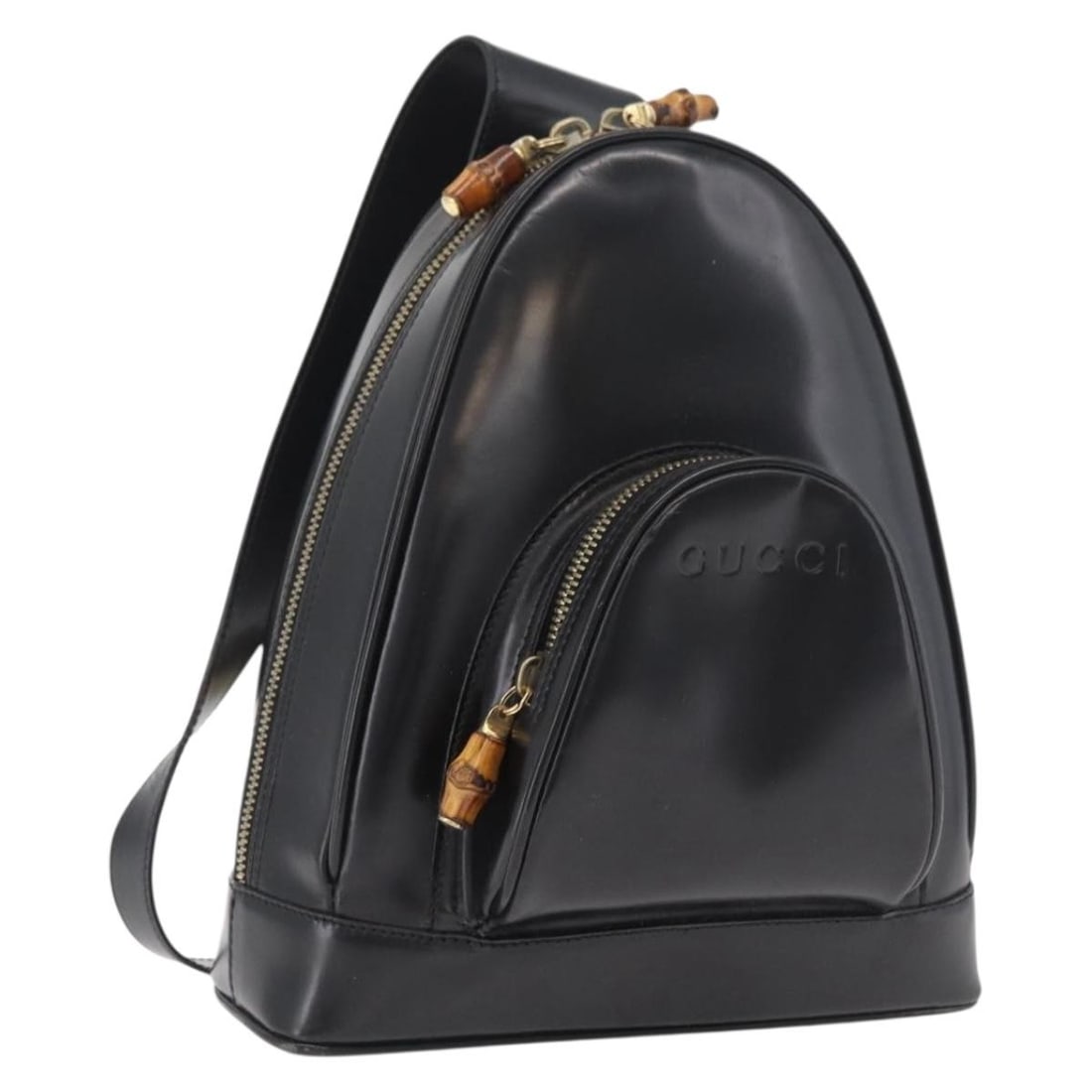 Gucci 003 3444 0127 Patent Leather Bamboo Body Bag Brown Gold: Gucci 003 3444 0127 Patent Leather Bamboo Body Bag Brown Gold Gucci bamboo body bag in brown and gold patent leather. This women's bag was made in Italy and includes only the item shown; the original 