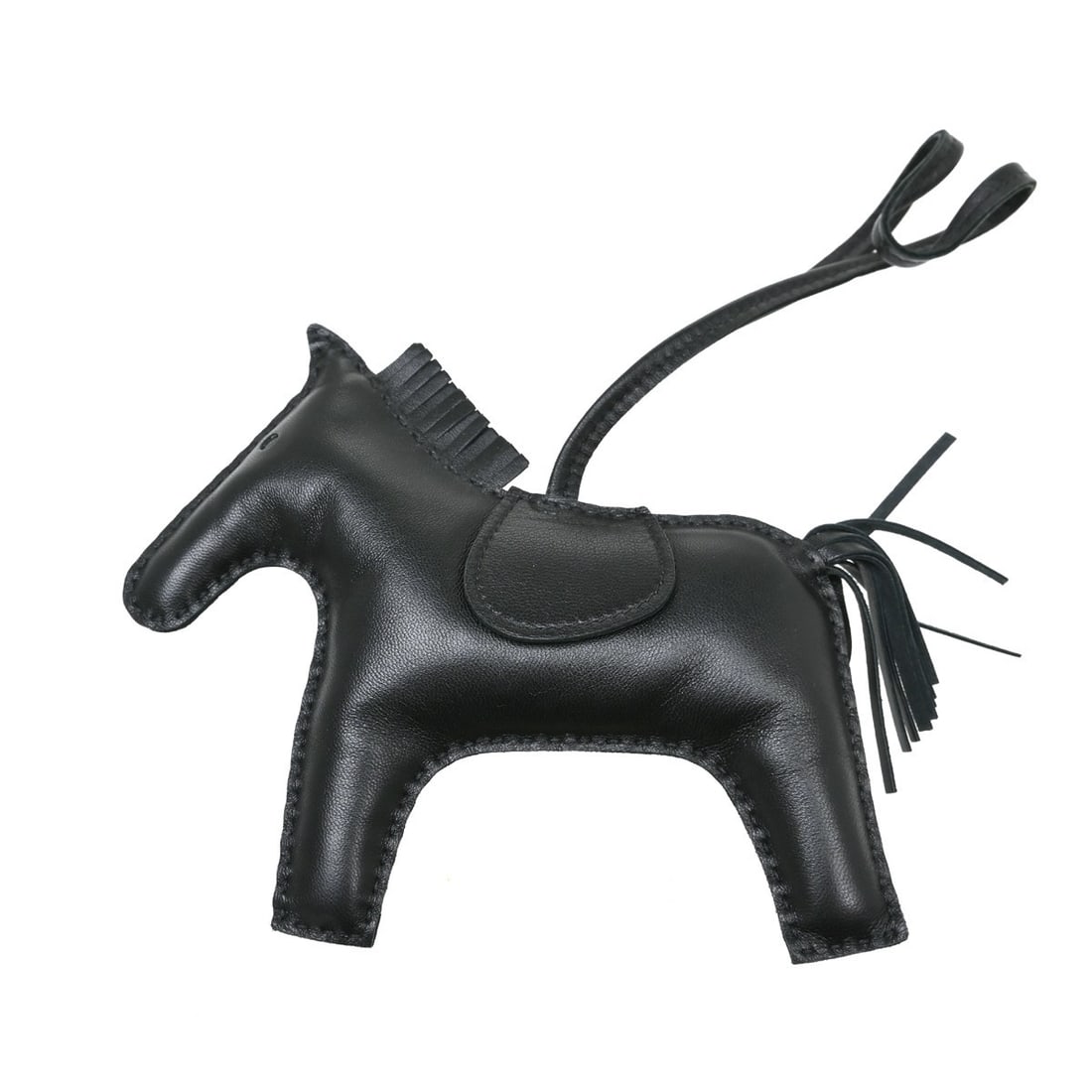 HERMES Rodeo MM So Black Agneau Milo Bag Charm Key Holder: HERMES Rodeo MM So Black Agneau Milo Bag Charm Key Holder Hermes So Black Agneau Milo Rodeo MM bag charm in black Agneau Milo leather. This unisex accessory is designed as a key holder and bag charm, 