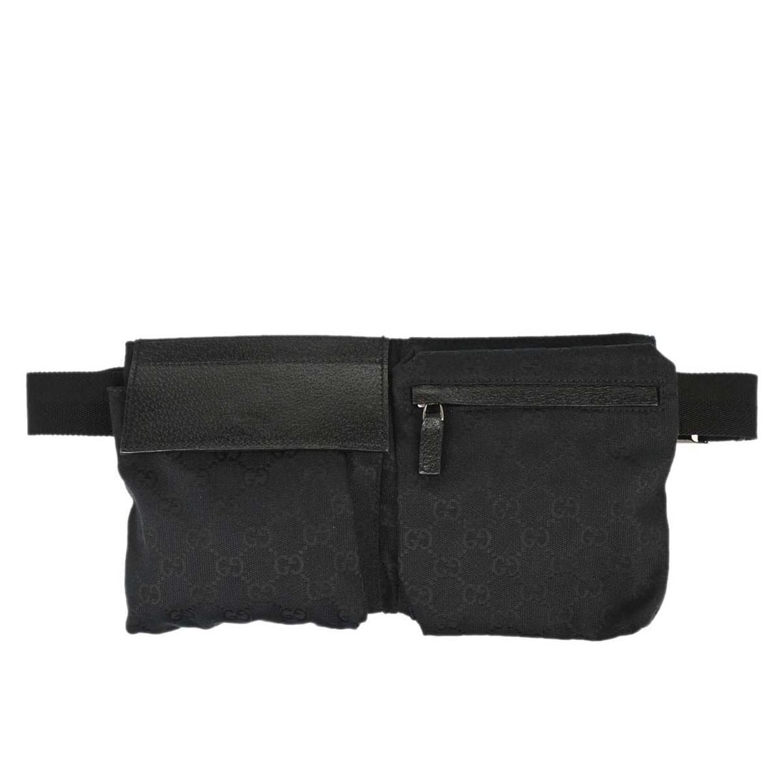 Gucci GG black canvas belt bag small Italy 28566 002123: Gucci GG black canvas belt bag small Italy 28566 002123 Gucci GG bum bag in black canvas and leather with a compact silhouette and adjustable belt strap. This women's belt bag features one exterior zi