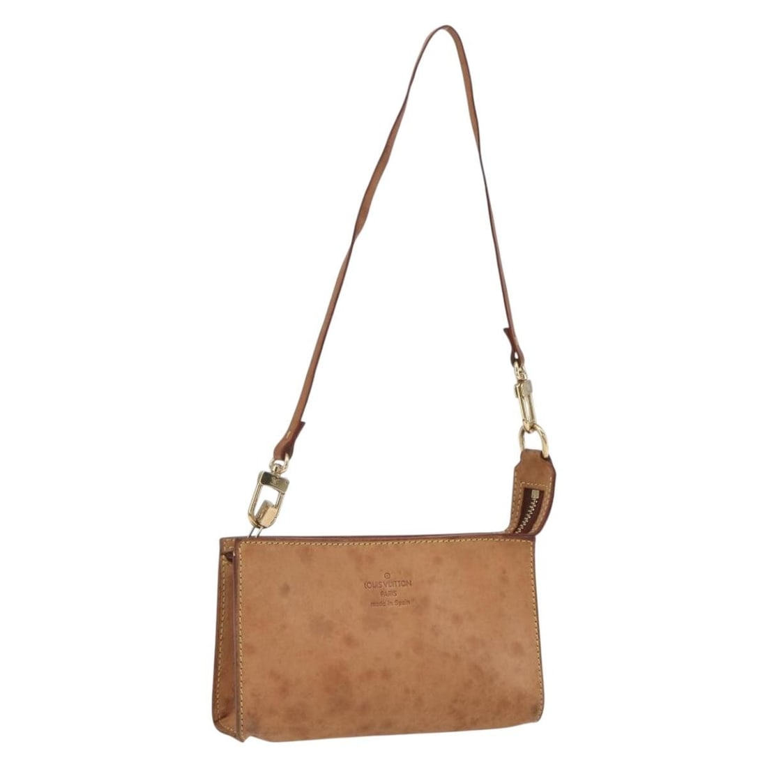 Louis Vuitton Nomade Leather Beige Pouch M92502: Louis Vuitton Nomade Leather Beige Pouch M92502 This Louis Vuitton Nomad Cabas Amble PM pouch is crafted from beige Nomade leather and features a compact, structured silhouette. Designed for women, th