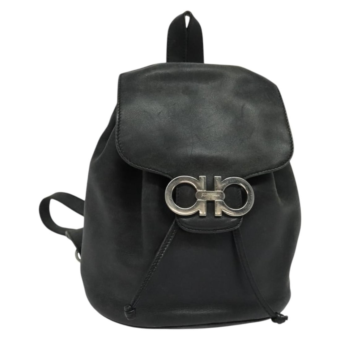 Salvatore Ferragamo Gancini black silver leather women backpack: Salvatore Ferragamo Gancini black silver leather women backpack This Salvatore Ferragamo Gancini backpack is crafted from black leather with silver-tone accents. Made in Italy, it features a compact, 