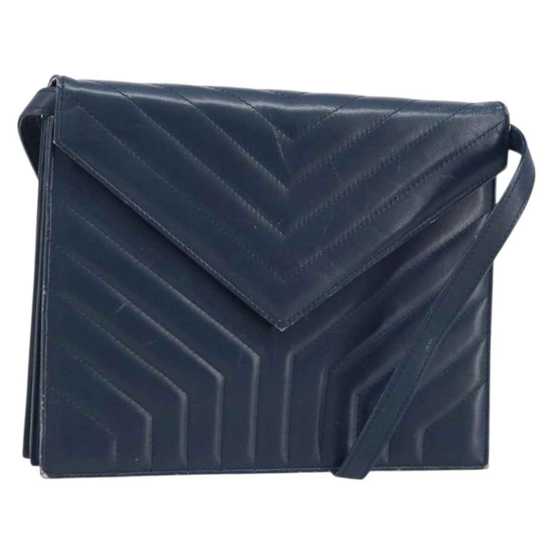Saint Laurent Navy Gold Leather Shoulder Bag: Saint Laurent Navy Gold Leather Shoulder Bag This SAINT LAURENT shoulder bag is crafted from navy leather with gold-tone accents. Designed for women, it features a structured silhouette with an adjust
