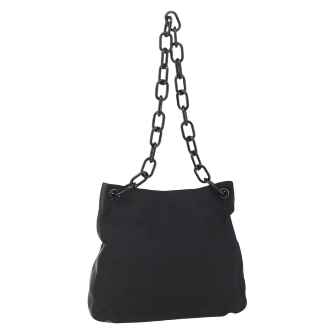 PRADA Black Silver Nylon Chain Shoulder Bag Auth Italy: PRADA Black Silver Nylon Chain Shoulder Bag Auth Italy This PRADA Chain Shoulder Bag is a stylish accessory crafted from durable nylon in a sleek black and silver color combination. Designed for versa