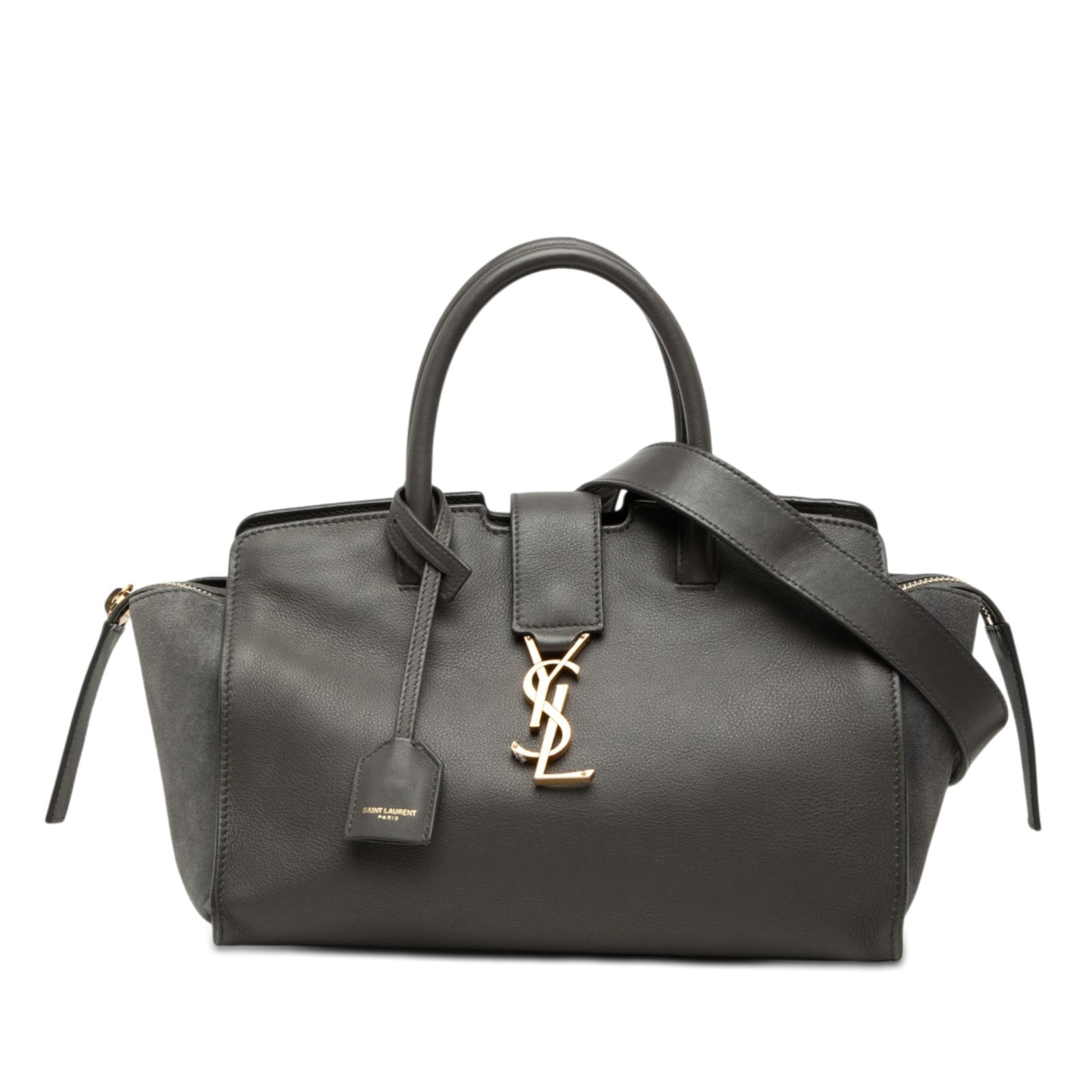 Saint Laurent Downtown Cabas Baby Monogram Leather Satchel Gray (1 of 8)