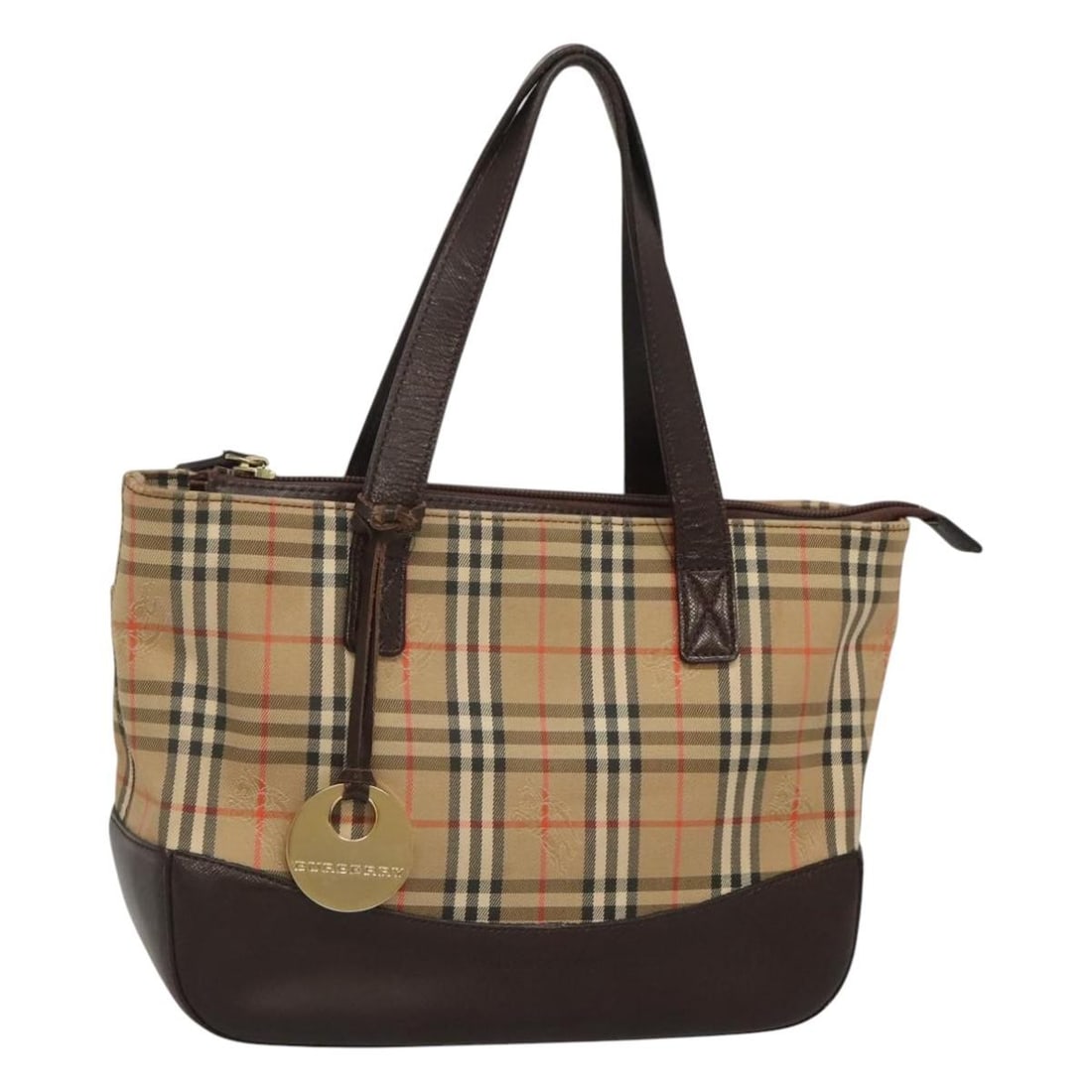 Canvas Nova Check Beige Brown Handbag by Burberry: Canvas Nova Check Beige Brown Handbag by Burberry This BURBERRY Nova Check handbag features a beige and brown canvas exterior with the signature check pattern. Designed for women, it offers a spacious