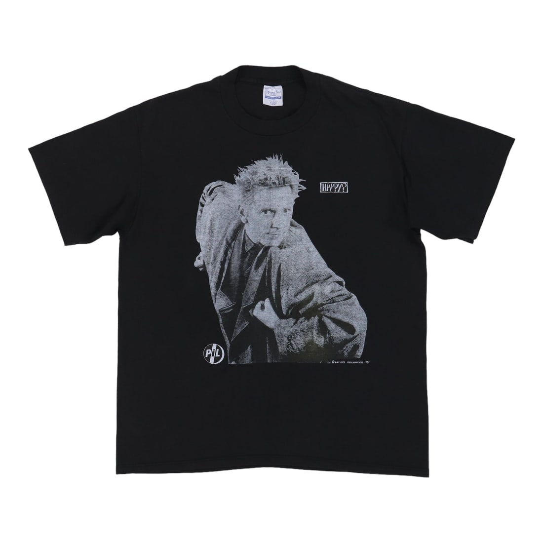 Vintage 1987 Public Image Ltd Happy Tour Black Cotton T-Shirt: Vintage 1987 Public Image Ltd Happy Tour Black Cotton T-Shirt This is an original vintage 1987 Public Image Ltd Happy Tour shirt. It is a true vintage piece, not a modern reproduction, featuring no ba