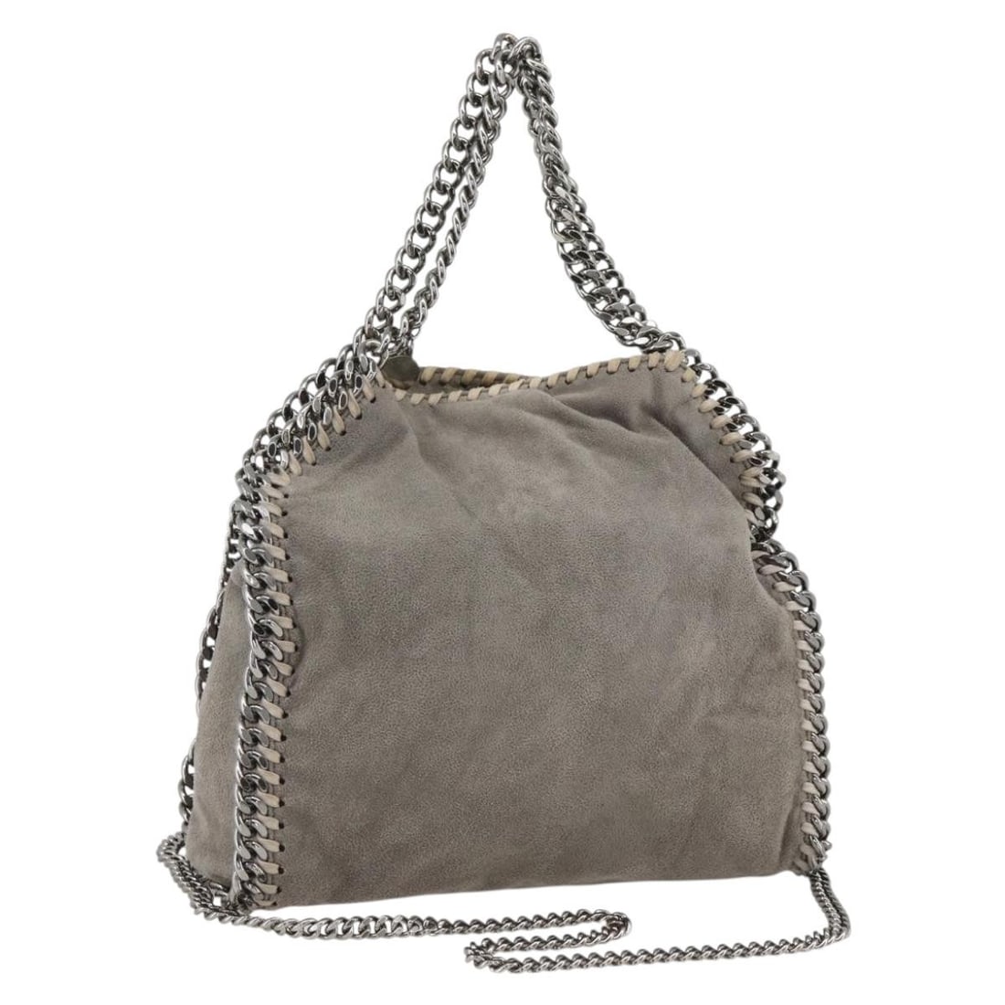 Stella MacCartney Fabera Gray Shoulder Bag with Chain Detail Polyester: Stella MacCartney Fabera Gray Shoulder Bag with Chain Detail Polyester This Stella McCartney Chain Fabera shoulder bag features a gray and silver polyester exterior with chain detailing. Designed for 
