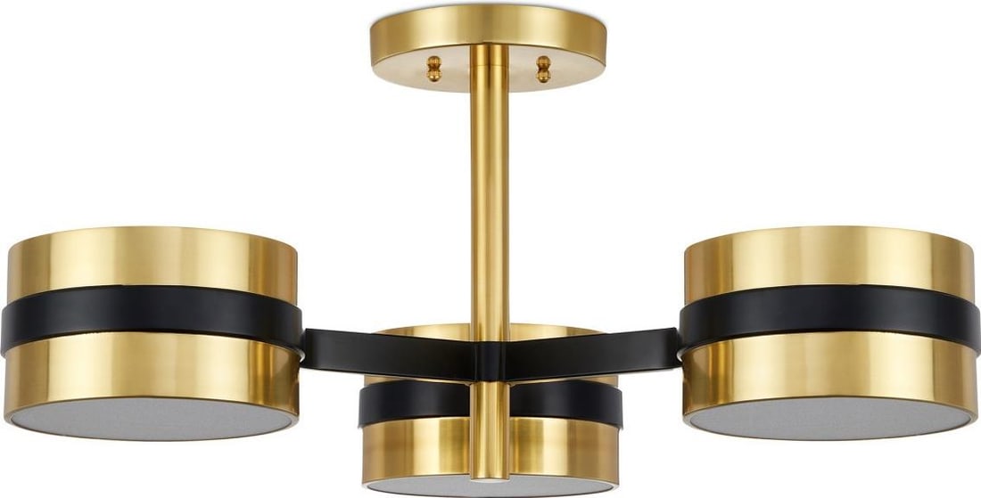 Heybrook Collection Semi-Flush Mount Acrylic Metal Light by Currey: Heybrook Collection Semi-Flush Mount Acrylic Metal Light by Currey This Heybrook semi-flush mount light fixture by Currey features a modern design with a combination of black and polished brass finish