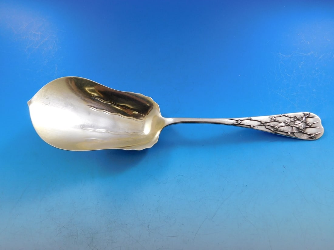 Whiting Fish in Net Sterling Silver Berry Spoon Light Vermeil 9 Inch (1 of 10)