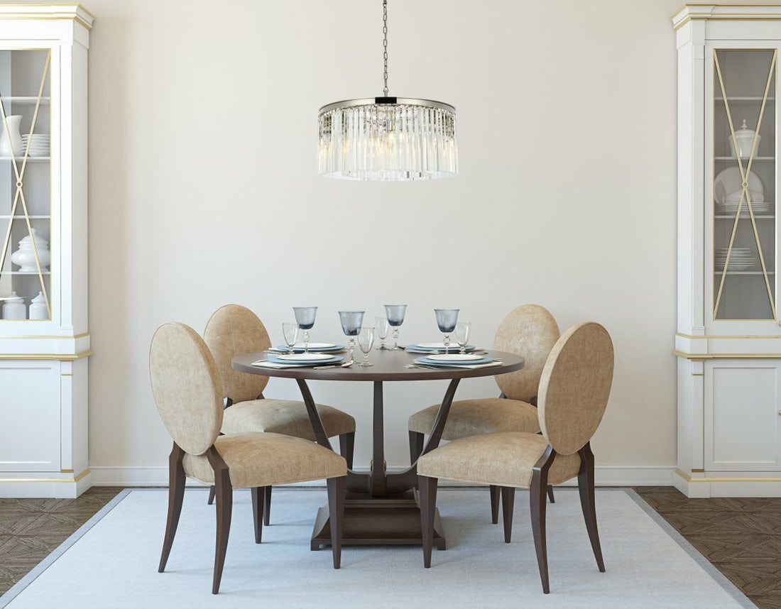 Sydney 8-Light Crystal Chandelier Polished Nickel 31.5 Inch: Sydney 8-Light Crystal Chandelier Polished Nickel 31.5 Inch This modern chandelier features a polished nickel frame adorned with royal cut clear crystals, offering a sophisticated lighting solution fo
