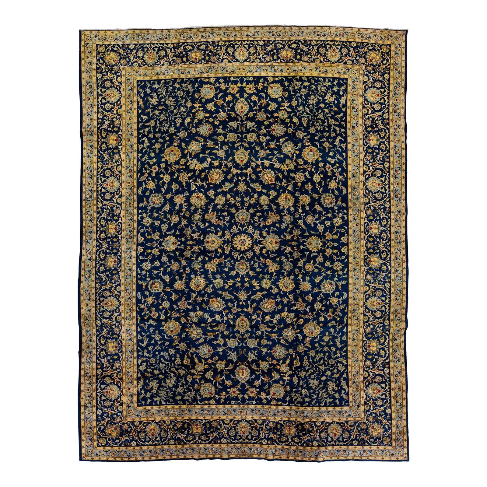 1960s Persian Kashan Handmade Blue Wool Floral Rug 9'9 x 12'10 (1 of 7)