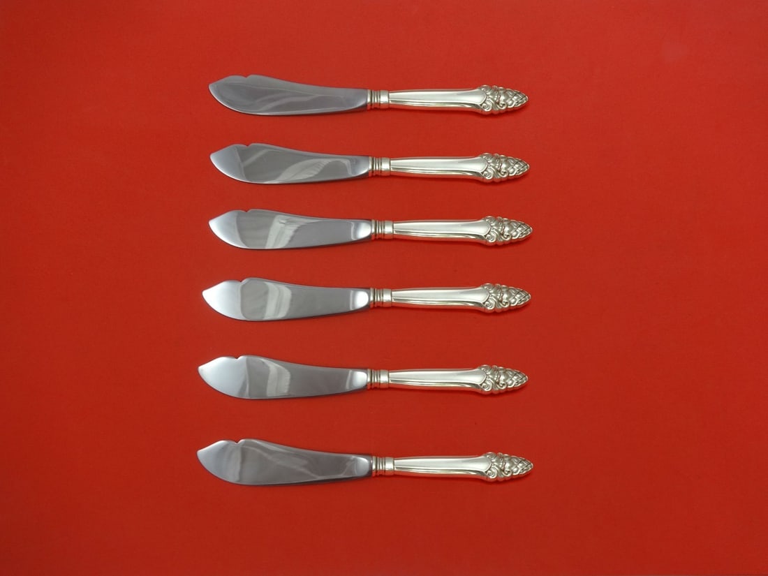 Gorham Sovereign Old 6pc Sterling Silver Trout Knife Set 7.5" Custom Made: Gorham Sovereign Old 6pc Sterling Silver Trout Knife Set 7.5" Custom Made This exquisite 6-piece trout knife set features the classic Sovereign Old pattern by Gorham, crafted from sterling silver with