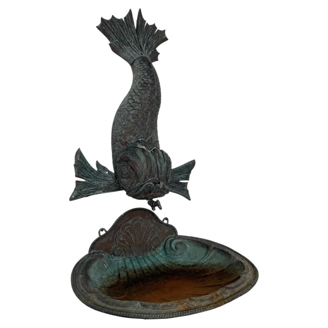 Italian copper dolphin wall lavabo with shell basin c. 1900 (1 of 11)