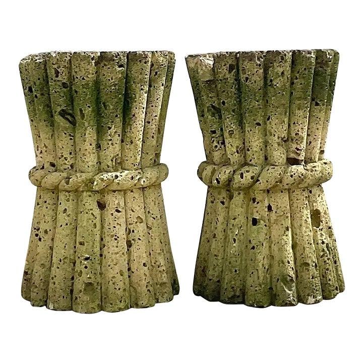 Mid 20th Century Vintage Boho Coquina Stone Table Pedestals Pair (1 of 9)