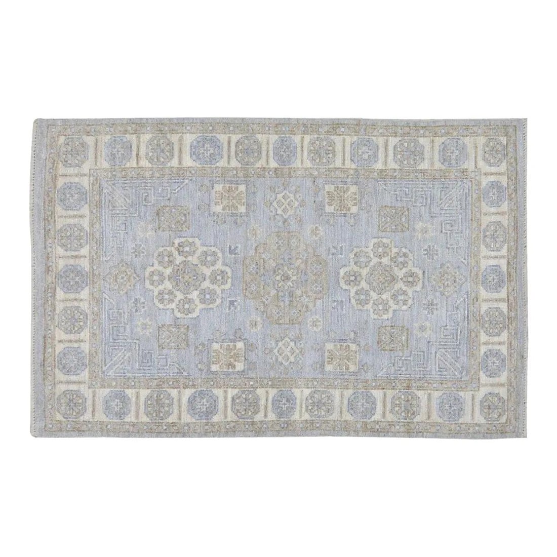 Stone Gray Wool Turkish Oushak Rug Hand Knotted 4'x6': Stone Gray Wool Turkish Oushak Rug Hand Knotted 4'x6' This Turkish Oushak rug is hand-knotted from wool, combining traditional craftsmanship with a modern design sensibility. Its rich texture and ston
