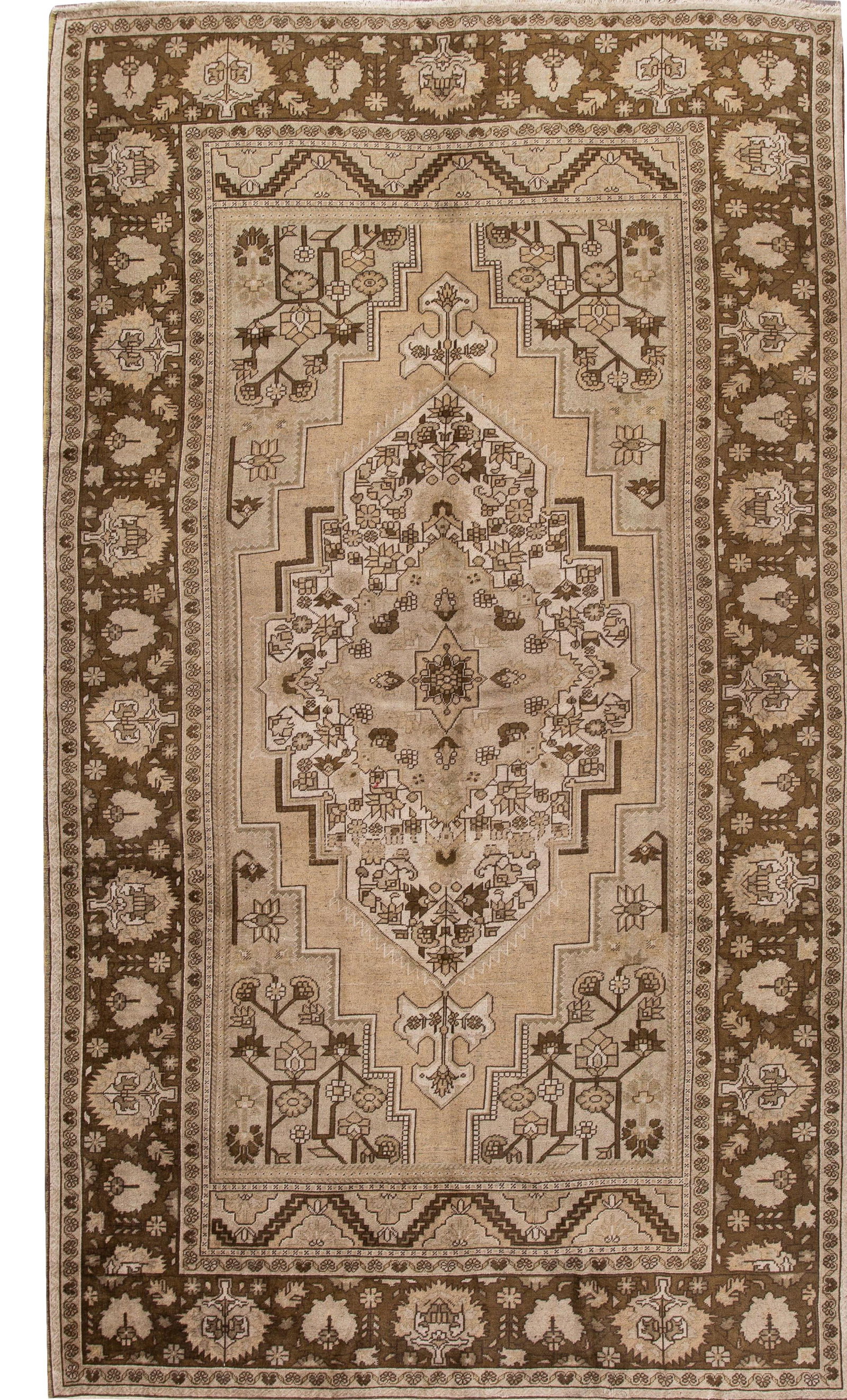 Antique Early 20th Century Turkestan Khotan Wool Rug 7'3 x 12'6 Tan Multi-Medallion: Antique Early 20th Century Turkestan Khotan Wool Rug 7'3 x 12'6 Tan Multi-Medallion This exquisite early 20th century Turkestan Khotan rug showcases a stunning beige field adorned with rich brown acce