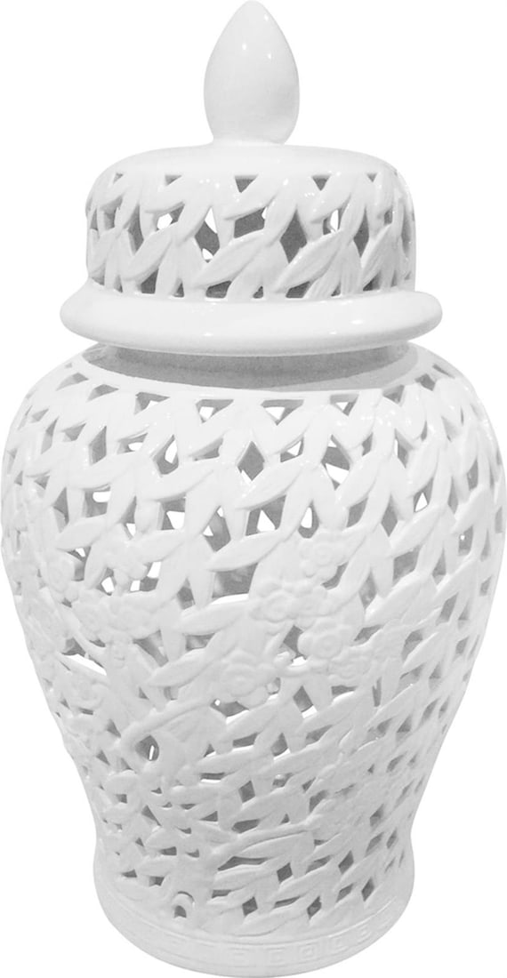 Sagebrook White Ceramic Temple Jar 24H Medium Home Decor: Sagebrook White Ceramic Temple Jar 24H Medium Home Decor Enhance your living space with this elegant ceramic temple jar, designed in a charming antique style. This medium-sized item features a beautif