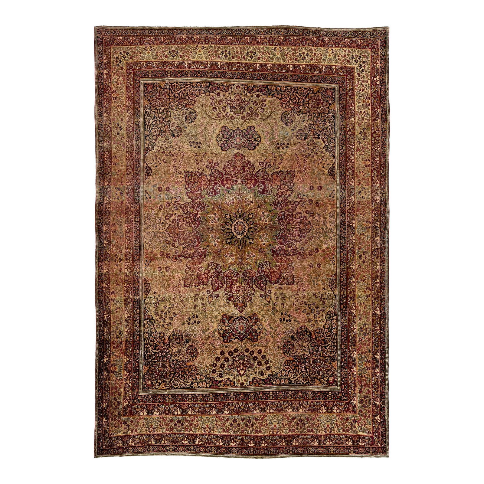 1880s Persian Kerman Handmade Wool Rug Raspberry Red Floral Design 9'8 x 14' (1 of 9)