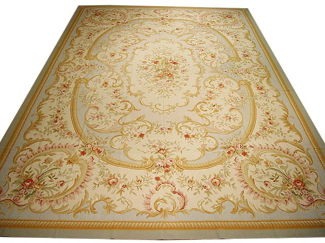 Handcrafted 12' x 18' Beige Aubusson Area Rug Elegant Design (1 of 4)