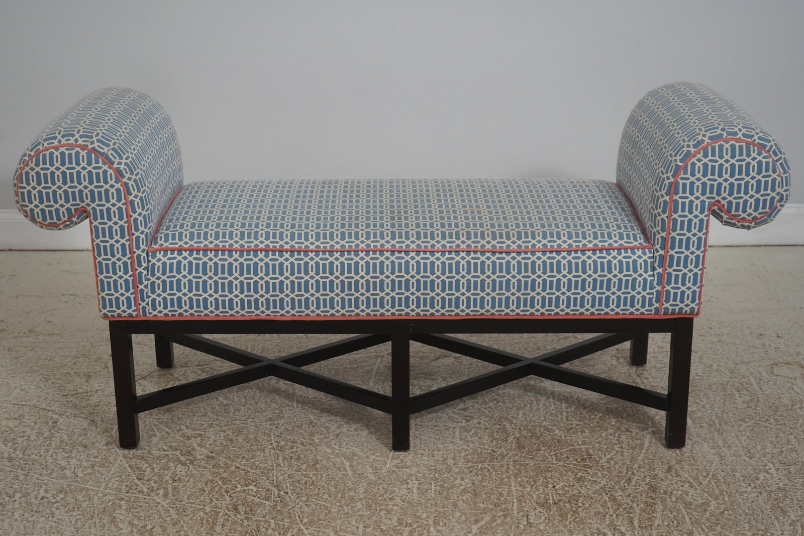 Regency Style Upholstered Window Bench Rolled Arms - 2