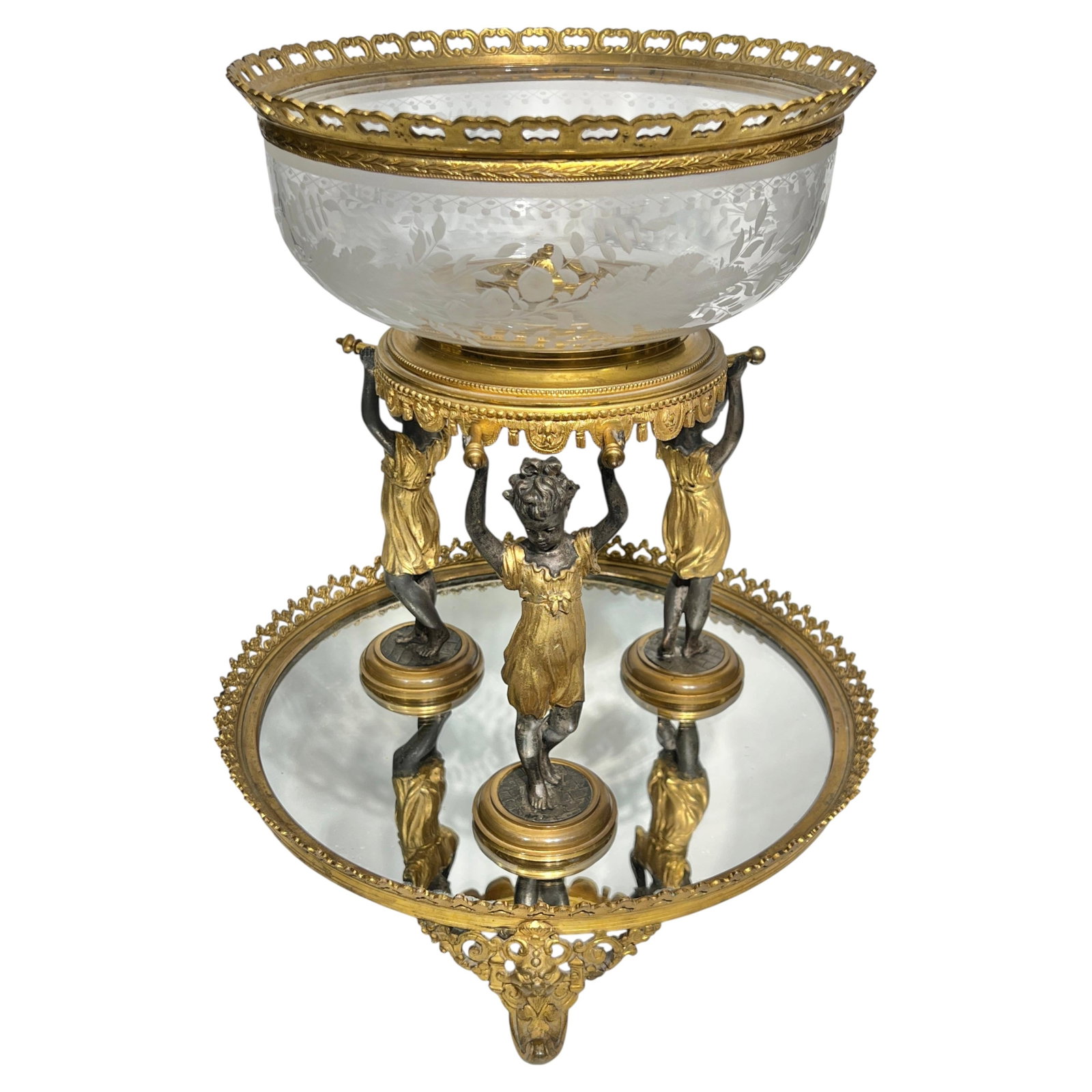 French Empire Revival cut glass centerpiece with gilt bronze putti base (1 of 11)