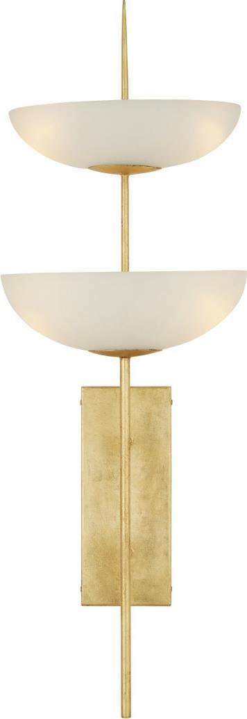 Currey Follett Gold Leaf Wall Sconce Dimmable Lighting 34H 12W 6.75D: Currey Follett Gold Leaf Wall Sconce Dimmable Lighting 34H 12W 6.75D Illuminate your space with this Elegant Gold Leaf Follett Wall Light, designed to enhance any contemporary decor. This stylish wall