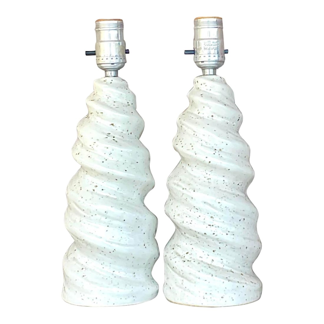 Chic Vintage Boho Twist Ceramic Table Lamps Pair Ecru (1 of 7)