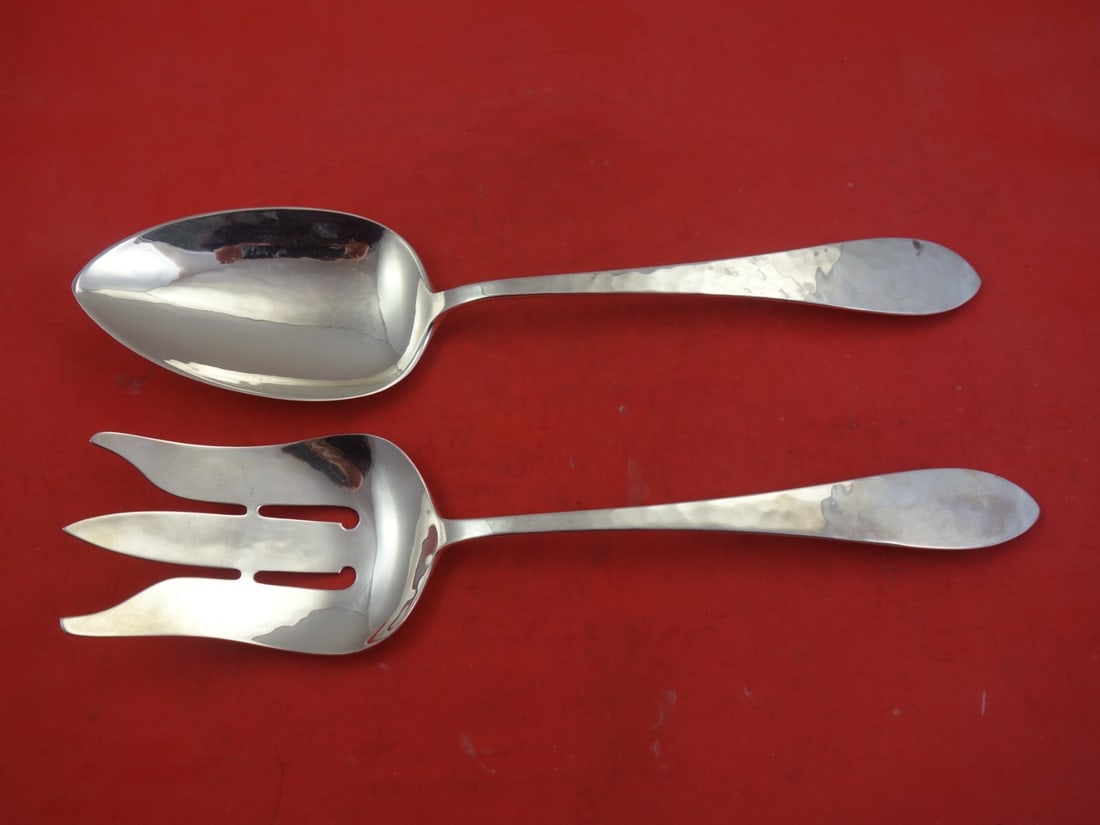 Porter Blanchard Sterling Silver Vintage Salad Serving Set 2-Piece 10.5 in Pointed Design: Porter Blanchard Sterling Silver Vintage Salad Serving Set 2-Piece 10.5 in Pointed Design Introducing a vintage 2-piece salad serving set from Porter Blanchard, crafted in exquisite sterling silver. T