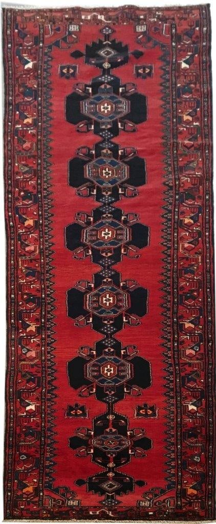 3'7 x 13'9 Red Handmade Persian Hamadan Wool Runner Rug: 3'7 x 13'9 Red Handmade Persian Hamadan Wool Runner Rug Free continental US Shipping Discover the beauty of this 3.7 x 13.9 Red Traditional Persian Hamadan Wool Pile Runner Rug, a stunning example of 