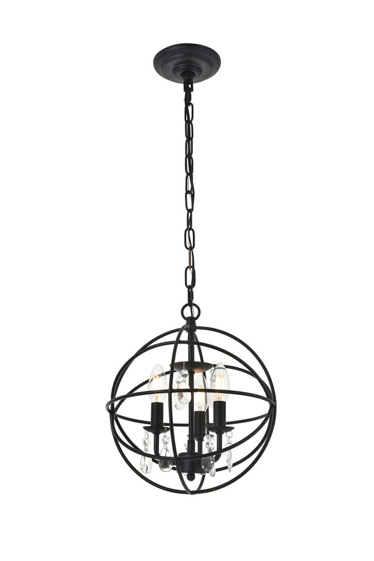 Living District Wallace 3-Light Matte Black Crystal Pendant: Living District Wallace 3-Light Matte Black Crystal Pendant This pendant chandelier features a matte black and brass color metal frame adorned with royal cut crystals, offering a modern look in the st