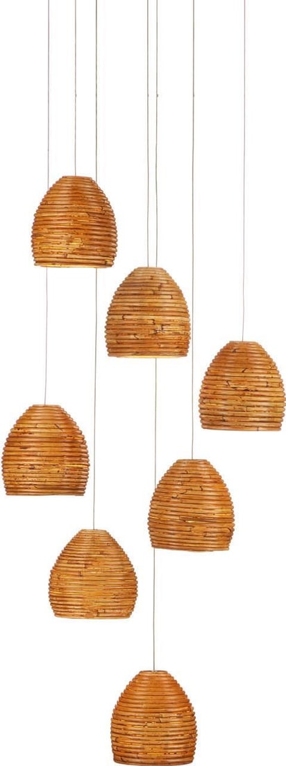 Currey Beehive 7-Light Rattan Pendant Silver Finish Adjustable Height: Currey Beehive 7-Light Rattan Pendant Silver Finish Adjustable Height Illuminate your space with the stunning Currey 7-Light Rattan Pendant, featuring a beautiful silver finish. This multi-drop pendan