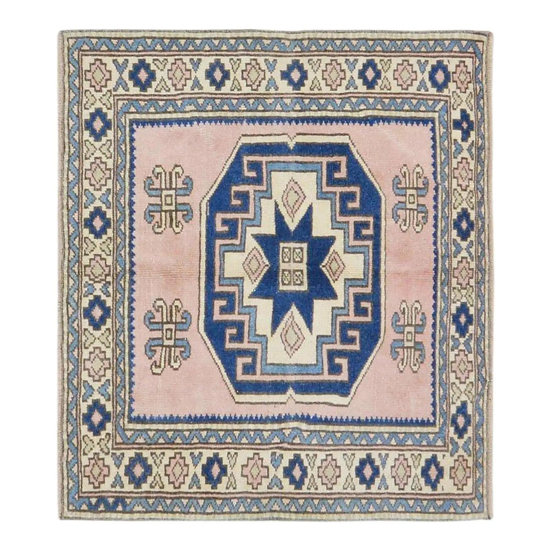 Hand-Knotted Wool Anatolian Rug 3'1" x 3'7" Vintage Turkish Design: Hand-Knotted Wool Anatolian Rug 3'1" x 3'7" Vintage Turkish Design This vintage Turkish Anatolian rug is hand-knotted from wool using traditional techniques, reflecting generations of skilled craftsma