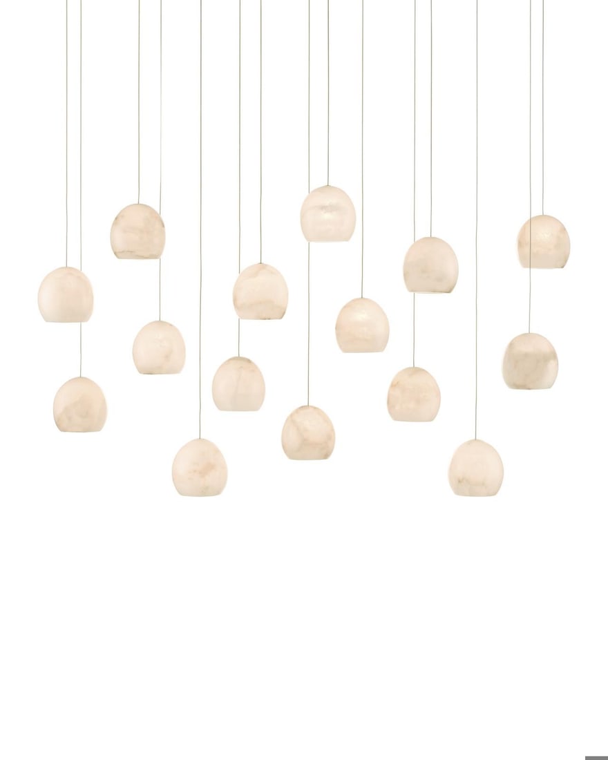 Currey Lazio Alabaster Multi-Drop Pendant Lamp 15-Light Dimmable: Currey Lazio Alabaster Multi-Drop Pendant Lamp 15-Light Dimmable Illuminate your space with this stunning Elegant Multi-Drop Pendant Lamp featuring an exquisite alabaster shade. Designed in a transiti