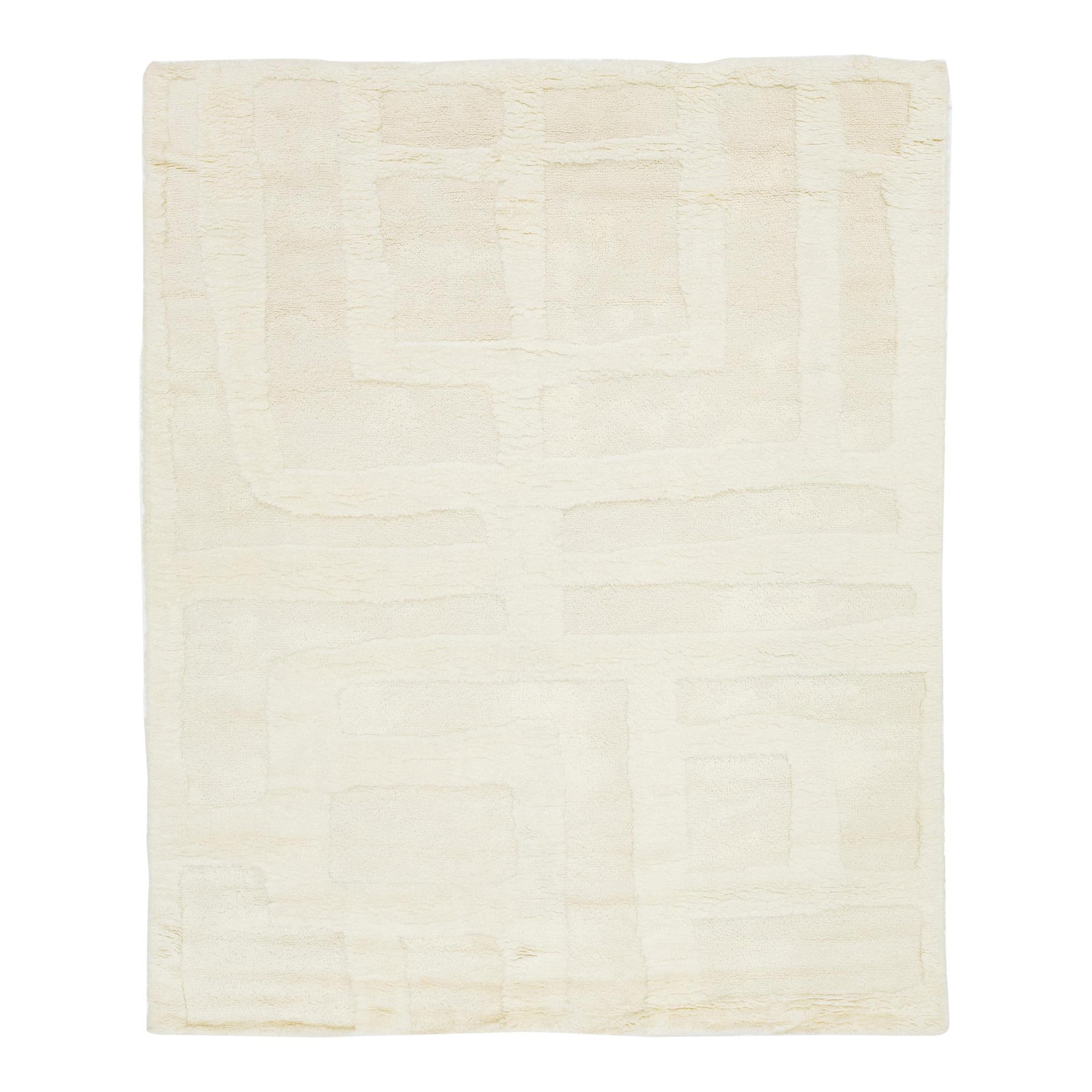 Handmade Ivory Contemporary Moroccan Wool Rug 8'1" x 9'10": Handmade Ivory Contemporary Moroccan Wool Rug 8'1" x 9'10" Enhance your living space with this beautiful contemporary Moroccan-style hand-knotted wool rug. Featuring a plush ivory field adorned with a