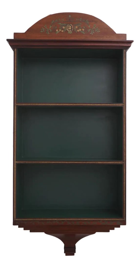 Vintage 1930s Adams Mahogany Hanging Shelf with Green Interior (1 of 9)