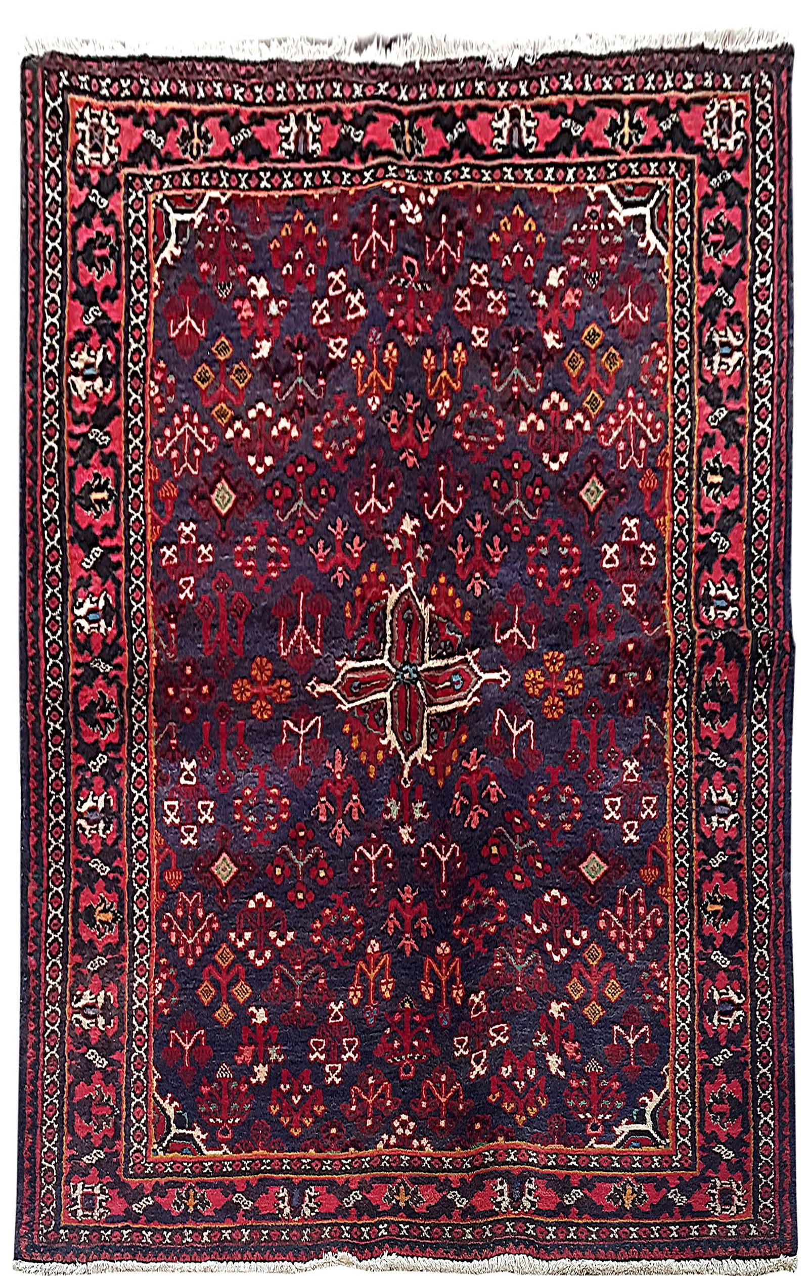 Cobalt Blue Hand-Knotted Persian Hamadan Rug 4.5 x 7: Cobalt Blue Hand-Knotted Persian Hamadan Rug 4.5 x 7 Free continental US Shipping Introducing the exquisite 4.5 x 7 Cobalt Blue Persian Hamadan Rug, a stunning representation of traditional Persian cr