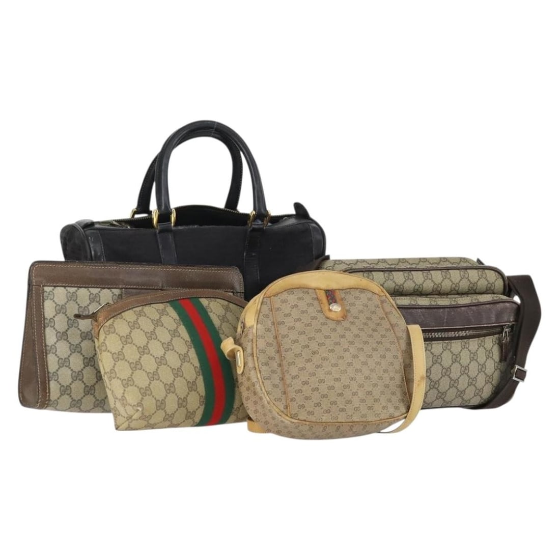 Set of 5 Gucci Sherry Line GG Supreme Beige Red PVC Shoulder Bags: Set of 5 Gucci Sherry Line GG Supreme Beige Red PVC Shoulder Bags This is a set of five authentic Gucci GG Supreme Web Sherry Line shoulder bags in beige and red. Crafted from PVC leather and GG canva