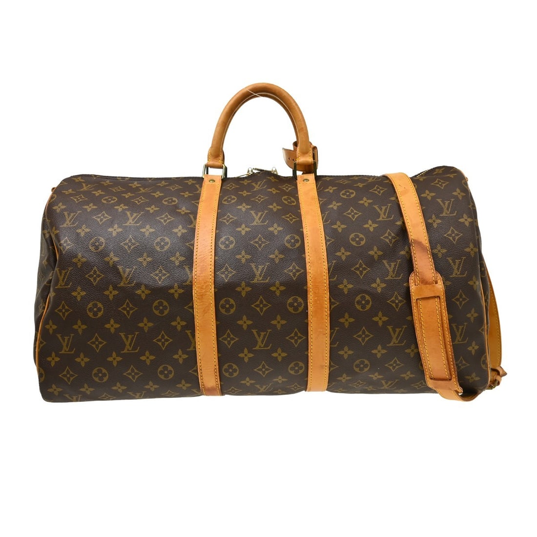 Louis Vuitton Keepall Bandouliere 55 Monogram Canvas Travel Duffle M41414: Louis Vuitton Keepall Bandouliere 55 Monogram Canvas Travel Duffle M41414 Vintage Louis Vuitton Keepall Bandouliere 55 travel bag in brown Monogram canvas with leather trim and double handles. This ex