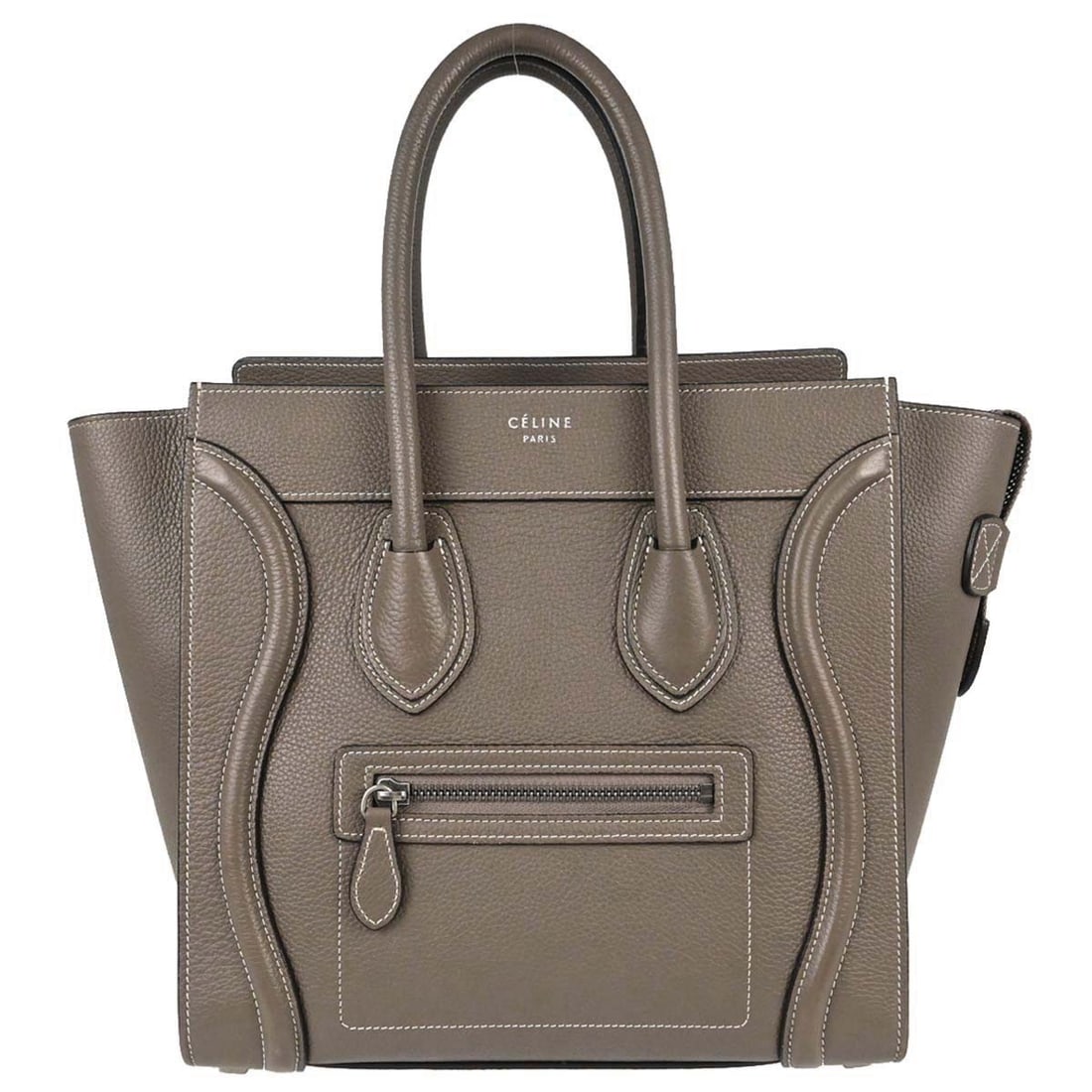 CELINE Luggage Micro Brown Leather Top Handle Tote: CELINE Luggage Micro Brown Leather Top Handle Tote Celine Luggage Micro tote handbag in brown leather with top handles and logo accents. This women's handbag is made in Italy and features one exterior