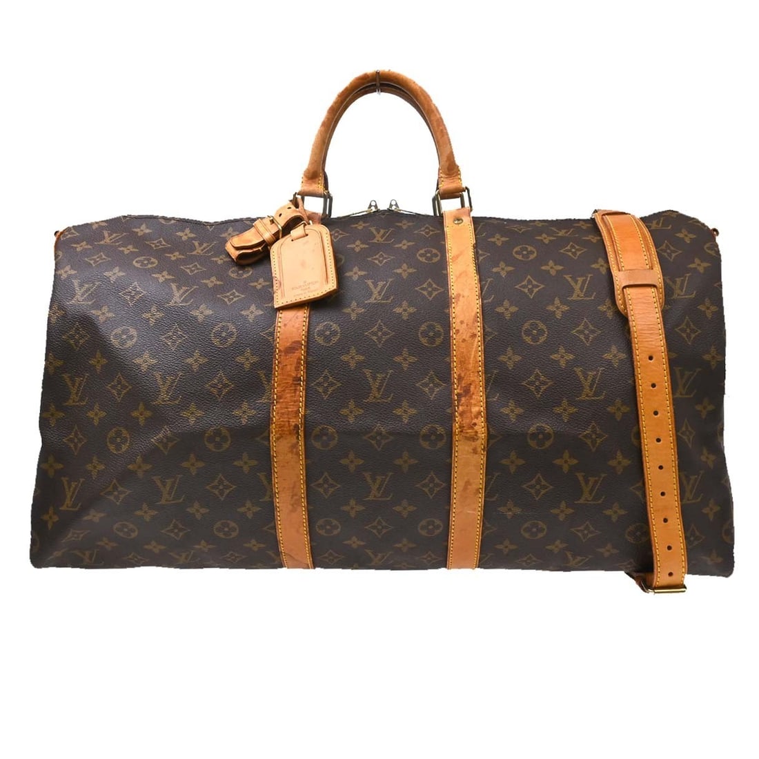 Louis Vuitton Keepall Bandouliere 55 Monogram Canvas Travel Duffle Bag M41414: Louis Vuitton Keepall Bandouliere 55 Monogram Canvas Travel Duffle Bag M41414 Vintage Louis Vuitton Keepall Bandouliere 55 travel bag in brown Monogram canvas with leather trim and double handles. Thi
