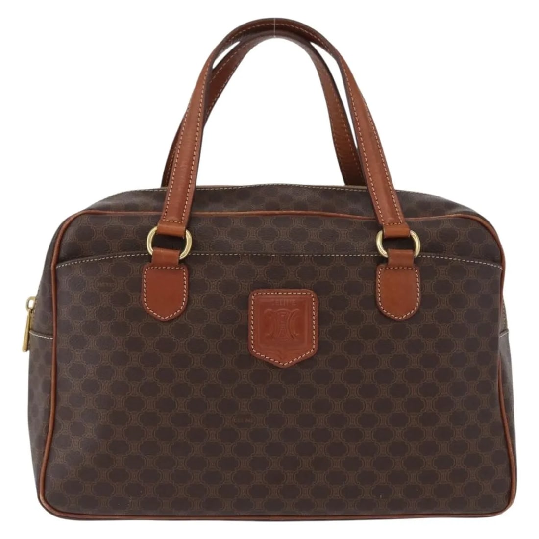 Celine Macadam Brown Canvas and Leather Vintage Shoulder Bag: Celine Macadam Brown Canvas and Leather Vintage Shoulder Bag This Celine Vintage Macadam Handbag features a classic brown canvas construction complemented by leather accents. Designed for women, it sh
