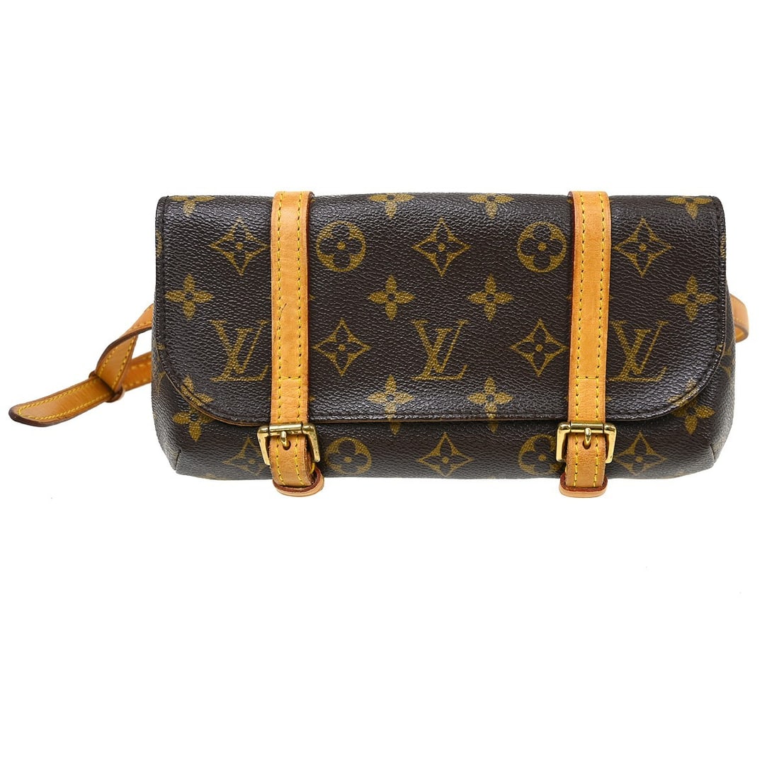 Louis Vuitton Marelle Monogram Belt Bag M51159 with Belt: Louis Vuitton Marelle Monogram Belt Bag M51159 with Belt Vintage Louis Vuitton Pochette Marelle belt bag in brown Monogram canvas with leather trim and a beige belt strap. This women's bag features a 