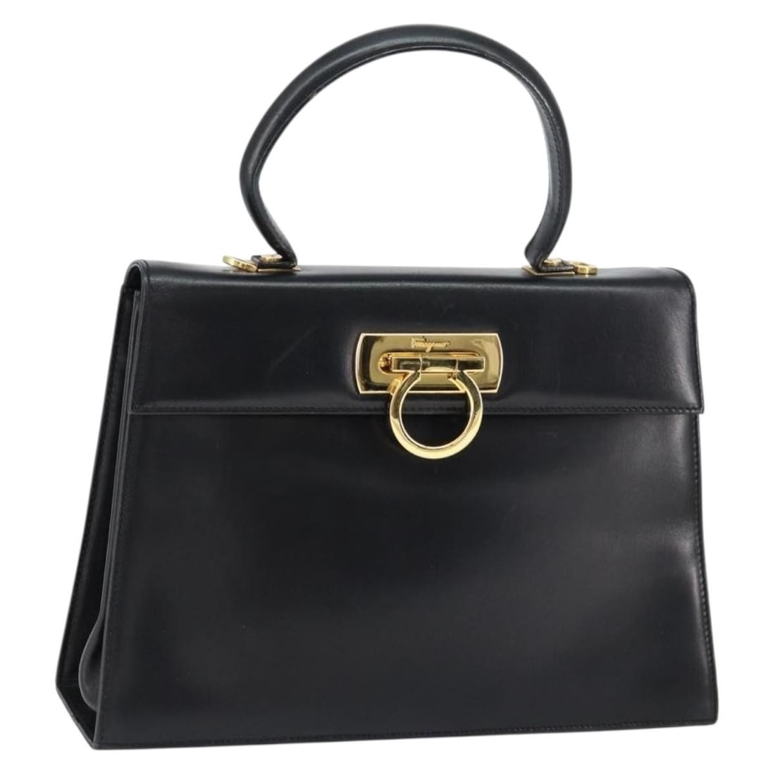 Salvatore Ferragamo Gancini Leather Hand Bag Black Gold Auth Italy (1 of 18)