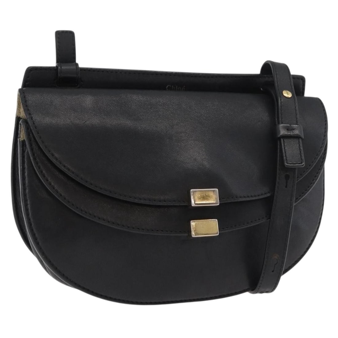Chloe black leather shoulder bag with guarantee card: Chloe black leather shoulder bag with guarantee card This Chloe shoulder bag is crafted from black and gold leather and features a classic, structured silhouette. Designed for women, it offers a comfo