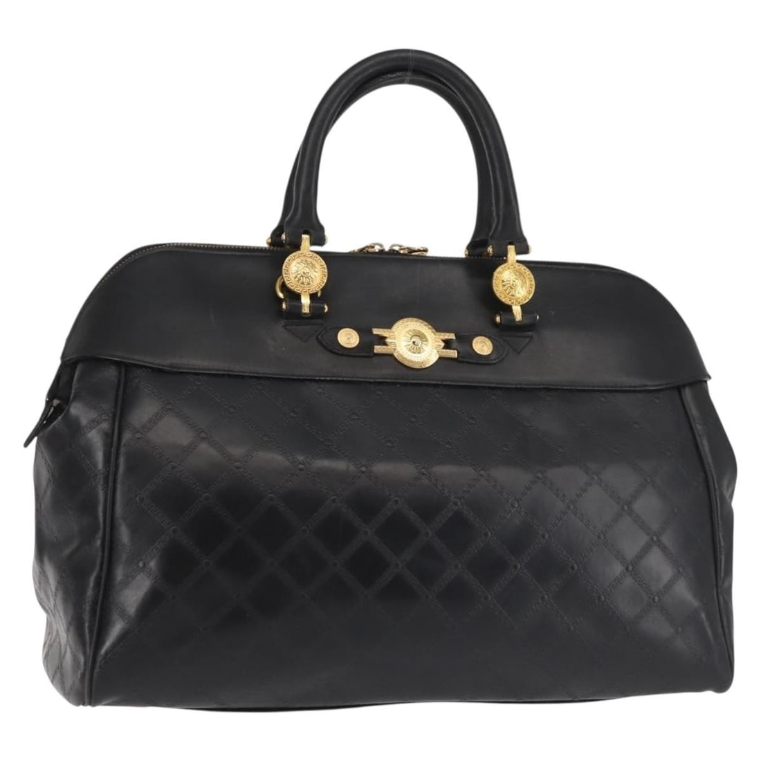 Gianni Versace Black Gold PVC Leather Handbag Italy 16.5inch (1 of 18)