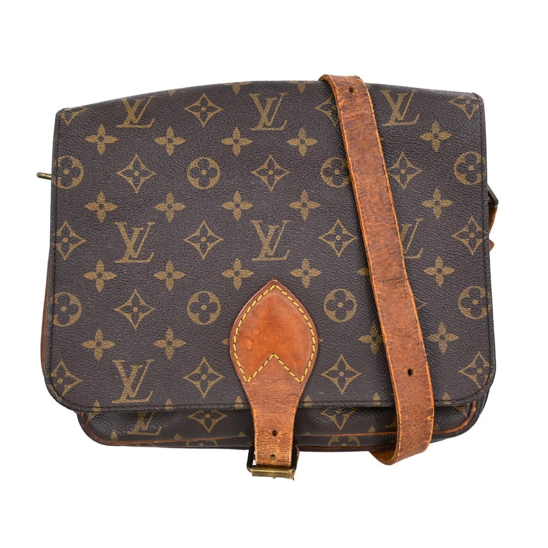 Louis Vuitton Monogram Cartouchiere GM Crossbody Shoulder Bag M51252: Louis Vuitton Monogram Cartouchiere GM Crossbody Shoulder Bag M51252 Vintage Louis Vuitton Cartouchiere GM shoulder bag in brown Monogram canvas and leather. This women's bag features a flap buckle cl