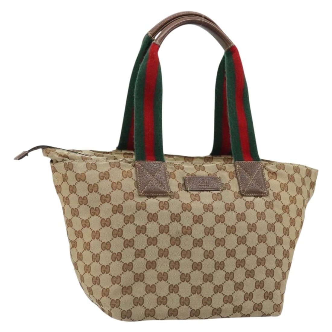 Gucci 131230 Sherry Web GG Canvas Tote Beige Red Green: Gucci 131230 Sherry Web GG Canvas Tote Beige Red Green Gucci tote bag in beige GG canvas with the Web Sherry stripe in red and green. Made in Italy, this women's tote features a compact structured sha
