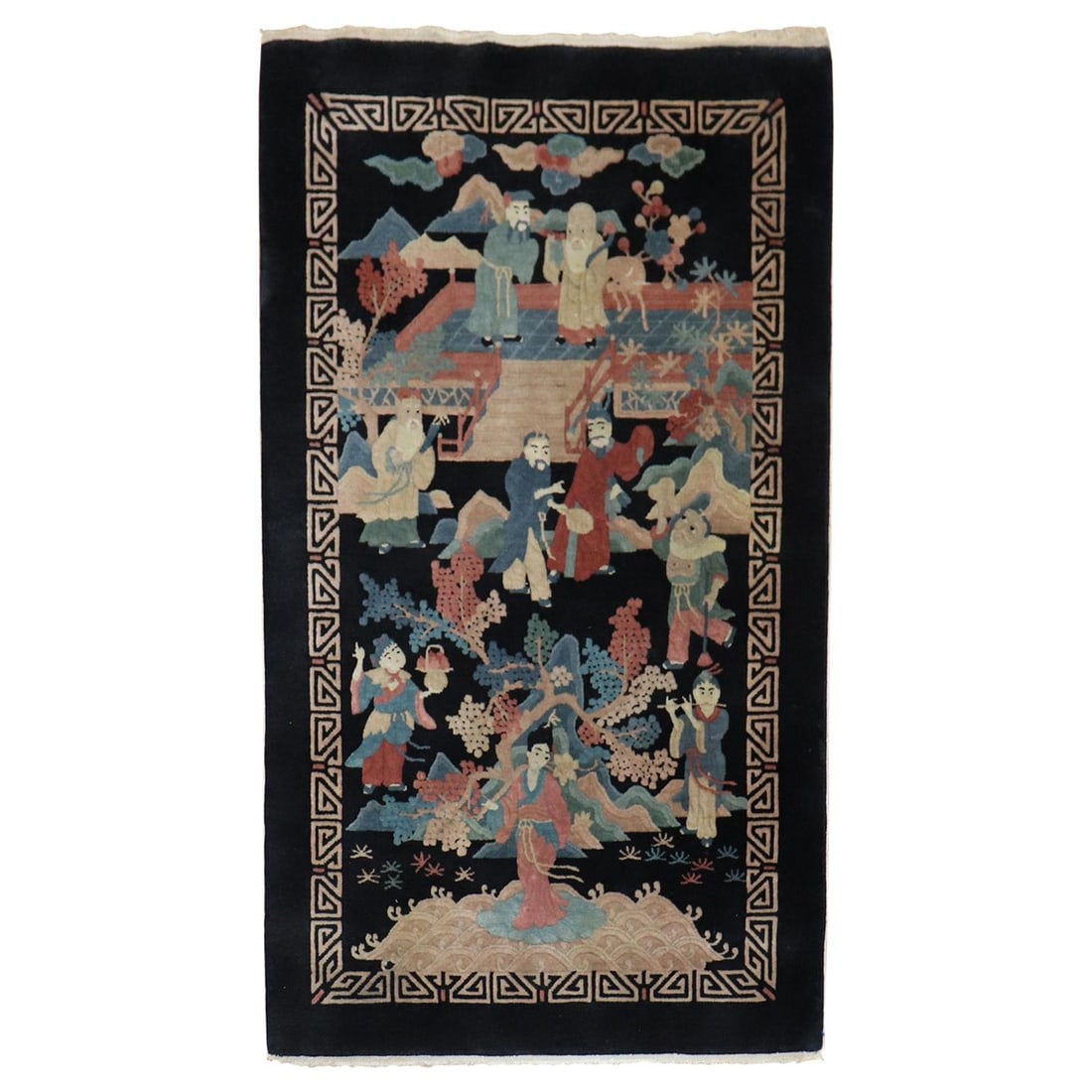 20th Century Chinese Emperor Empress Hand-Woven Wool Rug: 20th Century Chinese Emperor Empress Hand-Woven Wool Rug This stunning Chinese scatter rug hails from the 20th century, specifically crafted between 1970 and 1979. It showcases a captivating folk art 