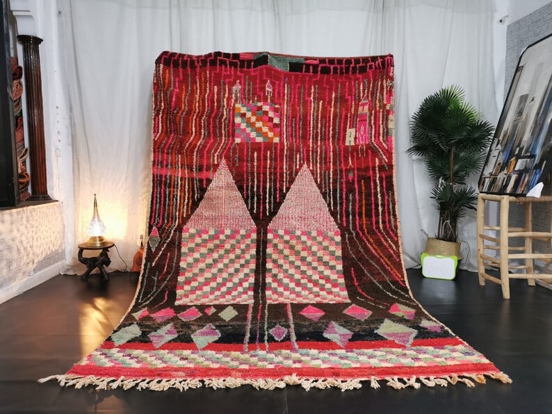 Handwoven Colorful Moroccan Rug 100% Sheep Wool 8 x 5 Feet: Handwoven Colorful Moroccan Rug 100% Sheep Wool 8 x 5 Feet This stunning colorful rug is a beautifully handwoven piece crafted by local Berber women weavers in the Atlas Mountains of Morocco. Made fro