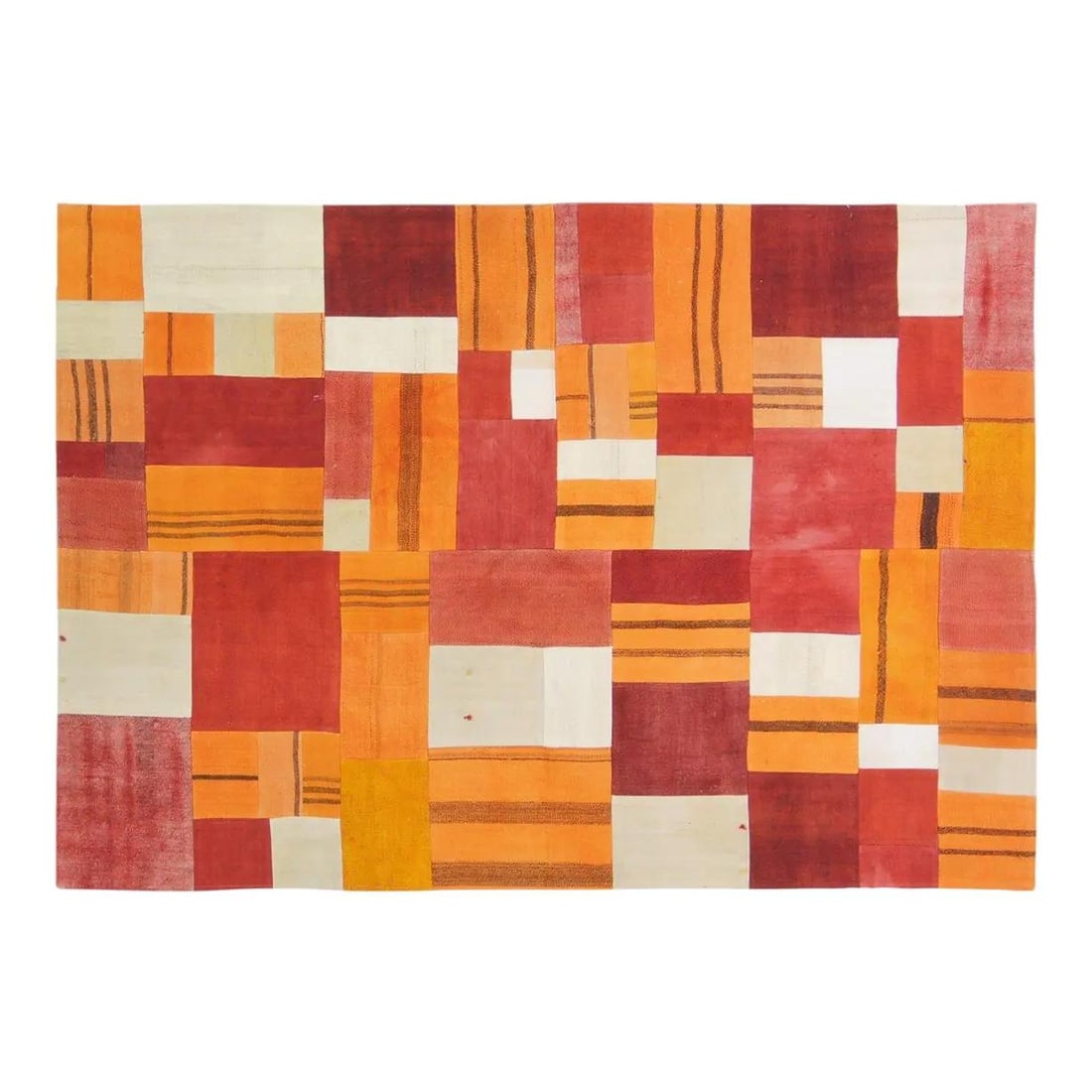 Hand-Knotted Wool Anatolian Rug in Orange 4'9" x 6'9": Hand-Knotted Wool Anatolian Rug in Orange 4'9" x 6'9" This vintage Turkish Anatolian rug is hand-knotted from wool using traditional techniques. It features a soft, textured surface and an orange colo